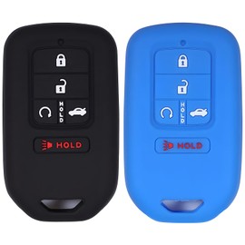KUSTSOFT 2Pcs Silicone Full Protective Key Fob Remote Cover Case Skin Jacket for Honda Civic 2016 2017 2018 2019 2020 2021 Accord Pilot CR-V 5 Buttons Smart Key A2C81642600(Blakc+Blue)