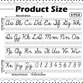 Humyoun Set of 9 Cursive Writing Bulletin Board Cursive Alphabet Wall Strip for Teacher Supplies, Classroom Teaching Tool, Homeschooling, Kids Education(Simple Line)
