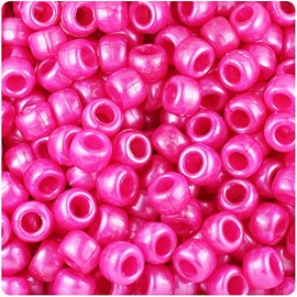 BeadTin Hot Pink Pearl 9mm Barrel Pony Beads (500pcs)