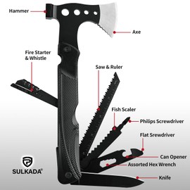 SULKADA Camping Hatchet Multitool Axe Survival Gear Christmas Stocking Stuffer Gifts for Men 14-in-1 Axe Hammer for Camping Survival Hiking Fishing