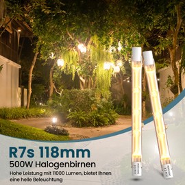 Luxvista 500 W R7s 118 mm Linear Halogen Bulb, J118 Dimmable Slim Halogen 11000 lm Warm White 2800 K for Floor Lamps, Ceiling Lights, Pack of 5