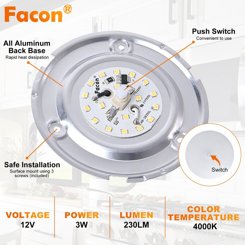 Facon 3.5" LED RV Puck Light Surface Mount - 2Pack,