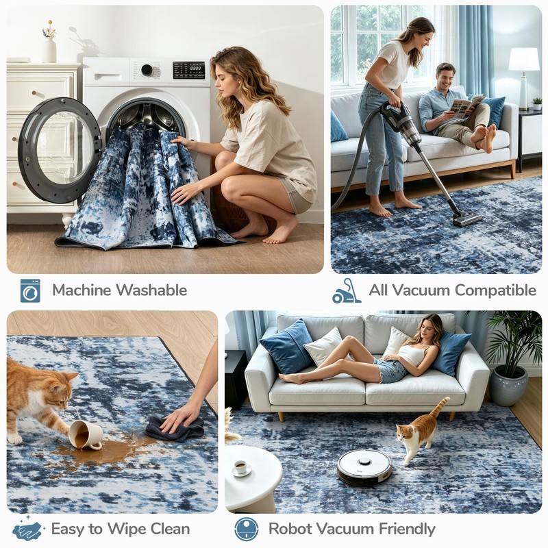 Lessymo Area Rug 9x12 Living Room, Washable Abstract Soft Carpet
