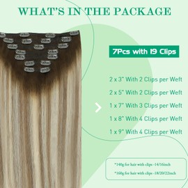 SURNEL Hair Extensions Human Hair Clip in Double Hair Extensions Clip in Remy Hair Clip Dark Brown Ash Brown to Medium Blonde 140g 16 Inches 7 Pieces (7C#3/8/22-16 Inches)