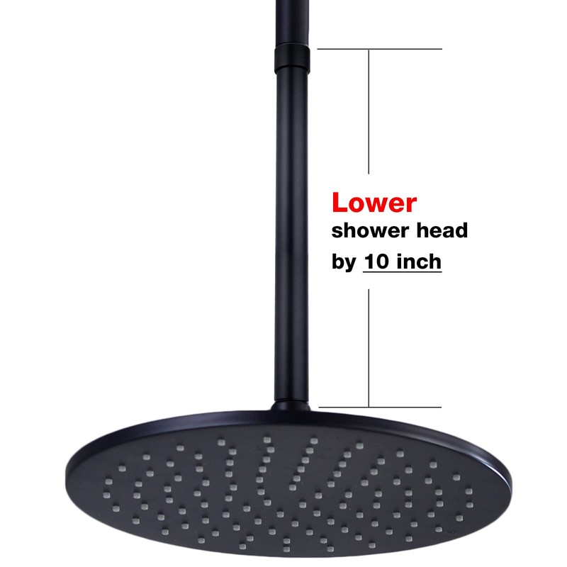 Black Shower Arm Extension 10 Inch High Flow Rainfall Shower