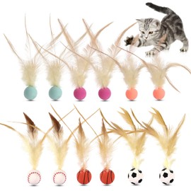 Jaczora 12PCS Bouncy Ball With Feather,2.5cm Rubber Interactive Cat Play Balls Toys, for Cats Indoor Playtime Solo Play Exercise Chasing Games Cat Entertainment