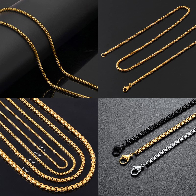 OSTAN Men's Women's Stainless Steel Silver Box Chain Briolette Chain