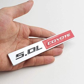 2X 5.0L Coyote Emblems, 3D Trim Fender Hook Trunk Badge Decals Stickers (Silver-red)