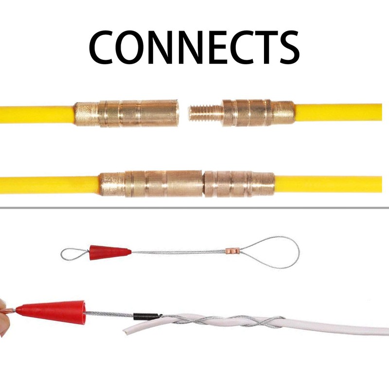 50' Fiberglass Cable Wire Running Rod Coaxial Electrical Connectable Fish