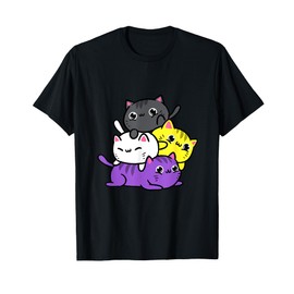 Kawaii Cat Pile Nonbinary Pride T-Shirt
