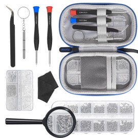 Eyeglass Repair Kit with Screws, Eye Glass Repairing Kit Include Nose Pads, Small Screwdriver, Magnifier, Tweezer for Eyeglass, Sunglass, Spectacles Watch, Eye Glass Repairing Kit with Travel Case