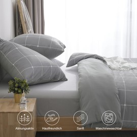 PHF Bed Linen 200 x 200 cm 3-Piece Duvet Cover - Soft and Non-Iron Bed Linen Set 200 x 200 cm with 2 Pillowcases 80 x 80 cm Brushed Bed Linen Set with Zip Grey