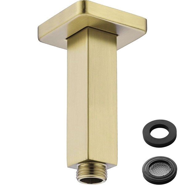 HOMYEP Gold Shower Arm with Flange, 4 Inch Square Extension