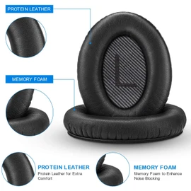 YQ Replacement Ear Pads Earpads for Bose QuietComfort QC 2 15 25 35 Ear Cushion for QC2 QC15 QC25 QC35 SoundLink SoundTrue Around-Ear II AE2 (Black Cushion-Black Scrim)