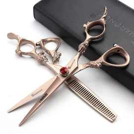 Rose gold 440c high hardness Japanese hairdressing scissors Salon hairdressers Hair cutting and thinning hairdressing professional hair cut