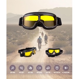 CRG Sports Motorcycle Goggles Vintage Aviator Pilot Style Leather Cruiser Scooter Motocross Goggles for Men, Women,Adults