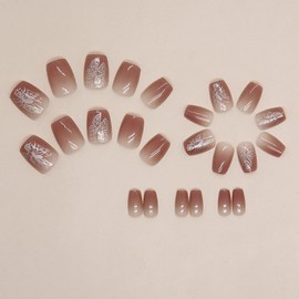 Press on Nails Short with Butterfly Design Ballet Shaped False Nails French Artificial Acrylic Coffin Nails Full Cover Glossy Short Fake Nails Nature Fit Stick on Nails Glue on Nails for Women