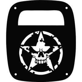 JeepTails D-Day Invasion Star Skull Tail lamp Light Covers Compatible with Jeep Wrangler YJ and TJ - Black - Set of 2