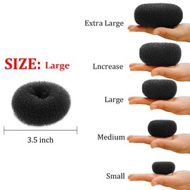 Kitjans 2PCS Large Hair Donut Bun Maker - Thick & Long Hair Chignon Shaper (3.5 Inch/Black)