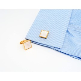 Jonwo Silver Gold Mother of Pearl Men's Square Tie Clip and Cufflinks Set for Wedding Business Shirt Necktie Accessory