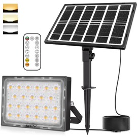 CLY LED Solar Lights Outdoor IP66 Waterproof, Bright Solar Dusk to Dawn Light 5000mah, Adjustable Angle, Solar Powered Security Flood Light 5M Cable for Wall Porch Shed Barn 2700K 4000K 6000K