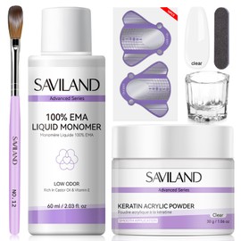 SAVILAND Acrylic Nail Kit: 30g Clear Acrylic Powder and 60ml EMA Monomer Acrylic Nail Set with Basic Nail Art Tools Acrylic Nail Brush & Nail Forms Manicure Kit for Home DIY Nail Art Salon