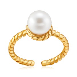 Jewlure Pearl Ring with Twisted Gold Band, 18K Gold plated Ring
