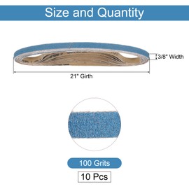 QUARKZMAN Pack of 10 3/8 x 21 Inch Sanding Belts 100 Grits Zirconia Sanding Belt Sandpaper Sandpapers for Metal Alloy Wood Sanding Polishing Blue