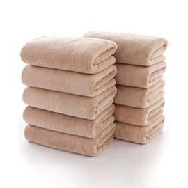 Lumimi Face Towel, Quick Drying, Set of 10, Color: Mocha Brown, 13.8 x 29.5 inches (35 x 75 cm), Hotel Specifications, Commercial Use, Home Use, Sports, etc., Microfiber, Instant Absorption, Soft, Bare Skin Friendly