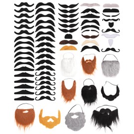 NAFJYR 78 Pcs Fake Mustache, Stick on Mustaches Fake Beard for Adults Kids Christmas Masquerade Accessories Multi