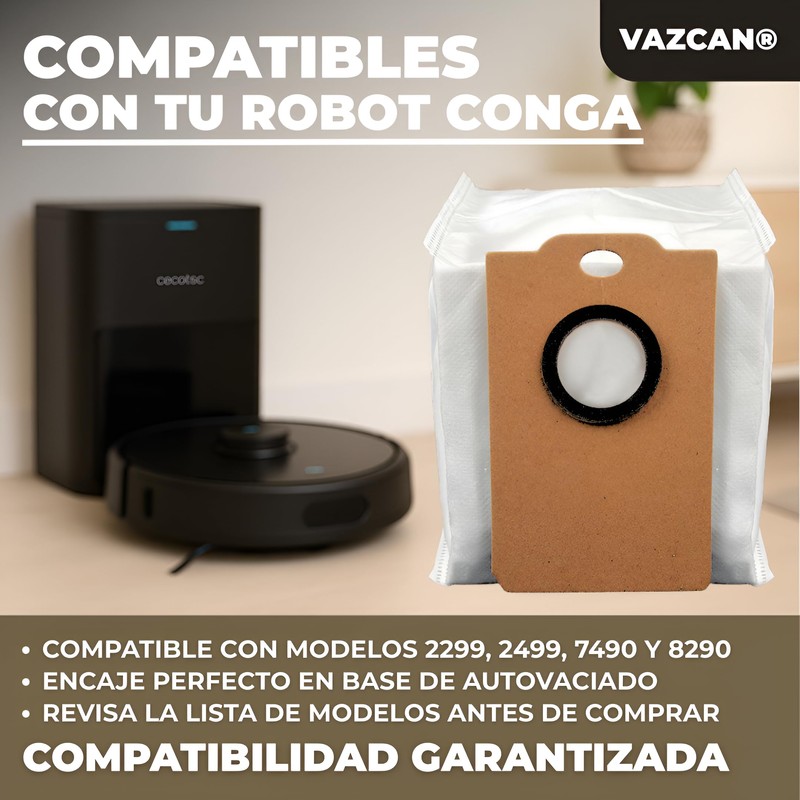 VAZCAN® 6 Replacement Bags Compatible with Cecotec Conga 2299, 2499,
