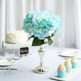 TABLECLOTHSFACTORY 5 Pack | 25 Heads Baby Blue Silk Hydrangea Artificial Flower Bushes Wedding Floral Arrangements