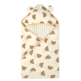Baby Blankets for Unisex Boys Girls, Receiving Blanket Hooded Swaddle, Super Soft Nursery Minky Blankets with Muslin Cotton Front and Dotted Fleece Backing, Printed Bed Throws Newborn