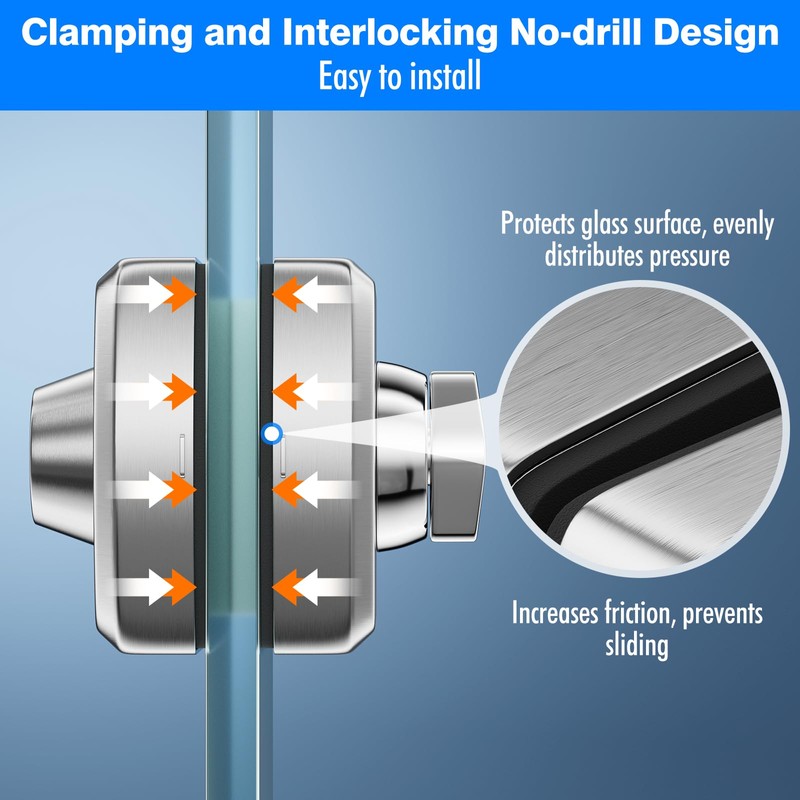 Ranbo No-Drill Double Glass Door Lock with Key for Swing