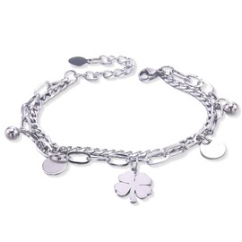 AFCJLTO Women's Stainless Steel Chain Bracelets, Women's Bracelet Star Heart Clover Tree of Life Lucky Charm Steel, Original Gift for Women and Girls