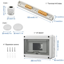 Qiyiche Sicherungskasten Aufputz, kleinverteiler IP65-1 Reihig-8 Module, Mit 4 Terminals 2 Steckverbinder, Geeignet fr G?rten im Freien, Bauernh?fe, Lades?ulen, Feuchtraum