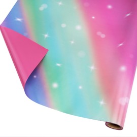 LaRibbons Pink Reversible Wrapping Paper - 17 Inch x 33 Feet Rainbow Gradient Girls Birthday Gift Wrap, Pastel Wrapping Paper for Girls, Party, Holiday & Baby Shower