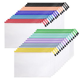 30 Pcs Mesh Zipper Pouch Bags, A4 Size Waterproof File Bags, with 10 Colors, for Organizing Office Supplies, Board Games, Puzzles, and Classroom Organization, Assorted Letter Size Zipper Pouches