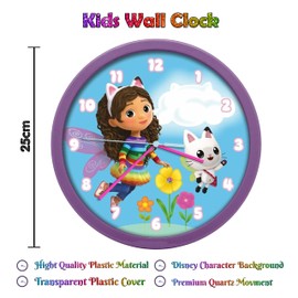 HOVUK Gabby’s Dollhouse Kids Clock 25cm| Learning Clock for Kids| Girls Wall Clock for Kids Room Wall Decor Playroom Nursery Bedroom 3+Years