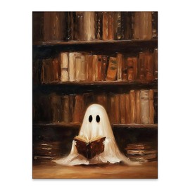 Arte de pared de Halloween, biblioteca clásico, impresiones de fantasmas, gótico, oscuro, academia, ilustraciones de la academia, lindo libro de lectura de fantasmas, 12 x 16 pulgadas, sin marco, para