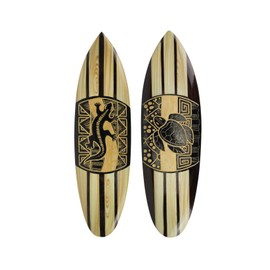 Chesapeake Bay Ltd Pair of Exquisite Hand-Carved Wooden Surfboards, Tiki-Inspired Decor Featuring Intricate Lizard and Turtle Designs - 20 Inch Long Wall Hanging Artistry