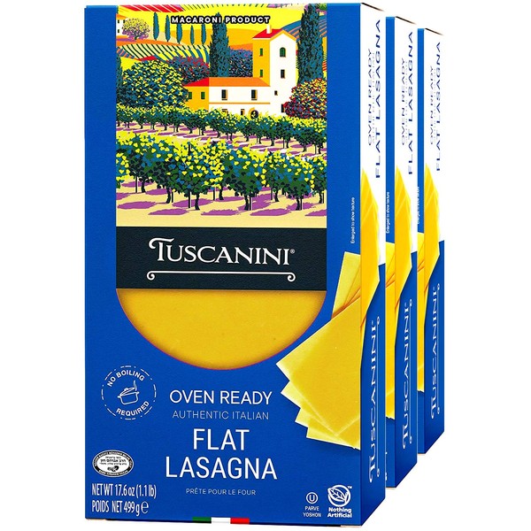 Tuscanini, Oven Ready Authentic Italian Flat Lasagna 17.6oz (3 Pack) Made with Premium Durum Wheat