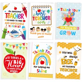 Luvart Teacher Thank You Cards - 12Pack Best Teacher Greeting Cards Multipack with Envelopes for Teaching Appreciation Day Christmas Retirements Leaving Birthday Gifts (6 Designs, Blank Inside)