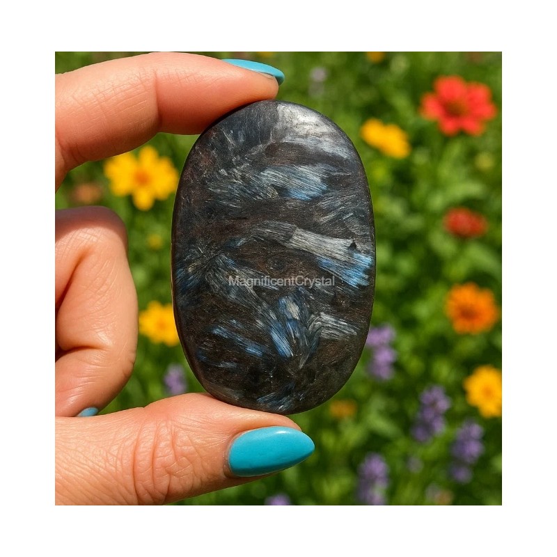 1pcs Arfvedsonite Palmstone Worry Stone Healing Crystal Meditation Reiki Gifts