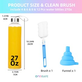 OMNISAFE 27 oz Clear Plastic Water Bottles with Lids for Refrigerator, Reusable Refillable Bottles Set with Cleaning Brush, Leak Proof, BPA Free Eco Friendly (12)