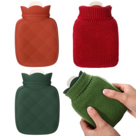 VIHOSE 2 Pcs Small Hot Water Bottle Bag 350ml for Hot & Cold Compress with Removable Knitted Cover Silicone Microwave Heating Mini Water Bag for Travel Holiday Gifts