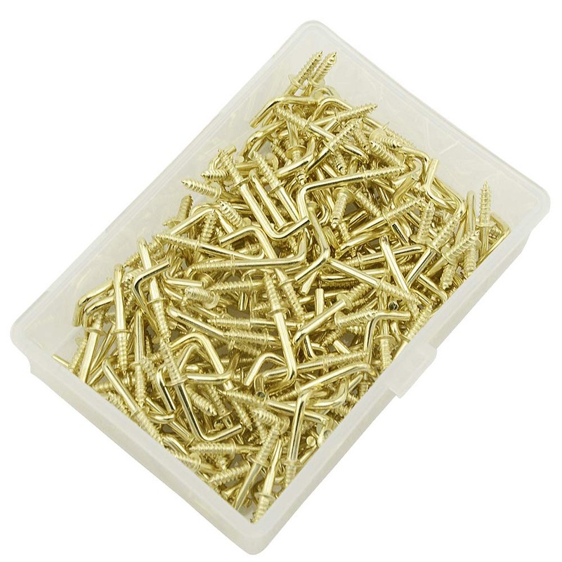 TOVOT 100PCS Gold Color Copper Plated Right-Angle Hooks, 1" Length