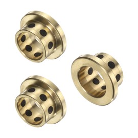 QUARKZMAN Pack of 3 flange sleeve bearings, 12 mm bore x 15 mm outer diameter x 10 mm height, wrapped oil-free flange bushings, brass graphite, oil-free lubricating cast brass bearing