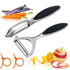 Fruit Peelers, Vegetable Peeler for Kitchen Stainless Steel Y Shape Swivel Peelers, Apples, Carrot, Ergonomic Non-Slip Handle and Sharp Blade with 2 Oranges Peeler