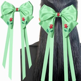 Light Green Hair Bow Clip with Ribbons for Women Girls Teens Silky Cute Coquette Little Barrette Belle Cinderella Giftable Accessories Outfit (1, Light green)
